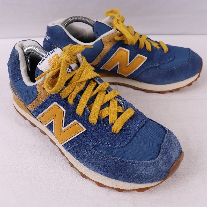 574 ニューバランス 26.5cm/new balance 青 ブルー イエロー 白 中古 古着 スニーカー メンズ yy8861_画像6