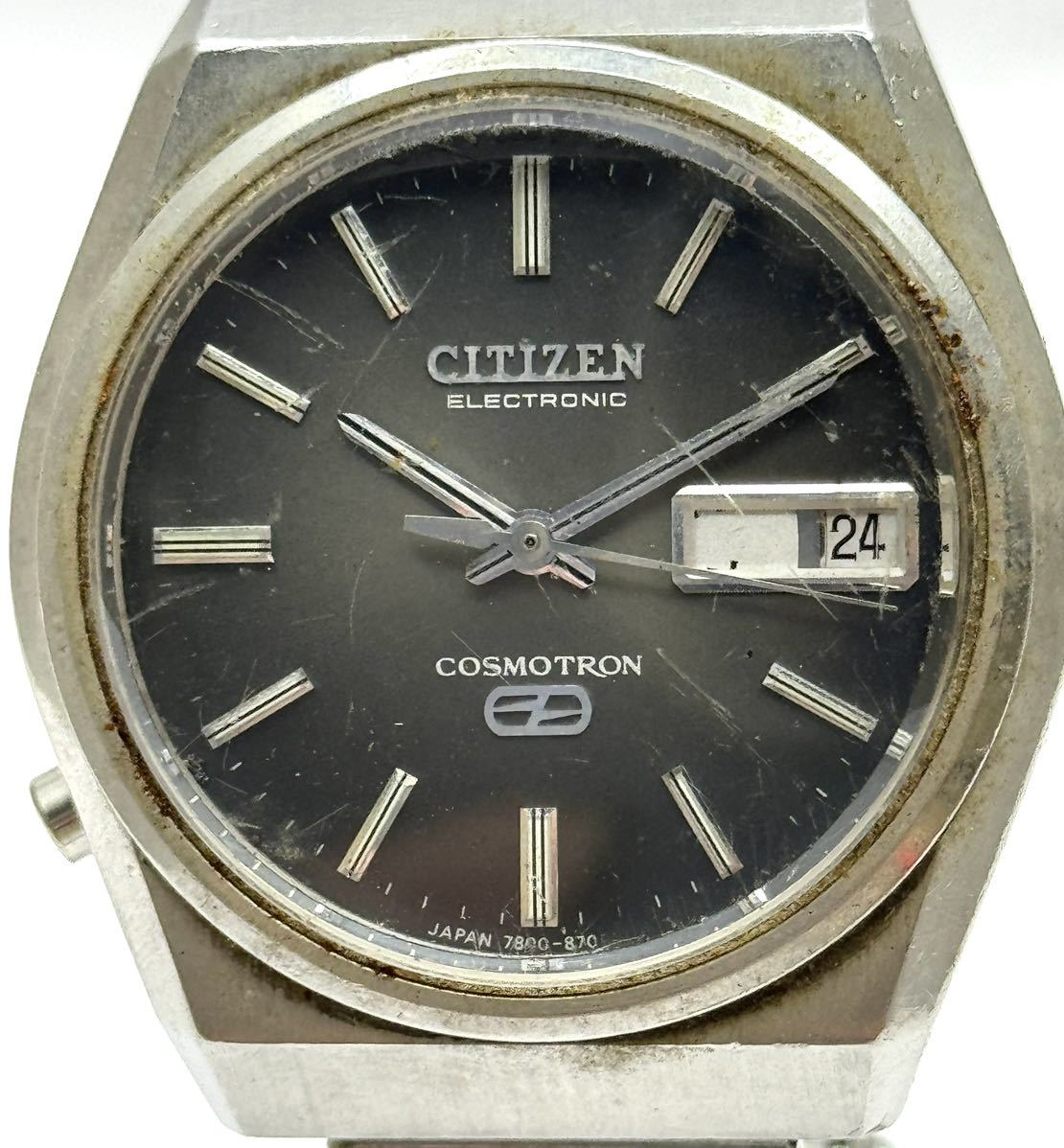 【シチズン　１円～】◎CITIZEN◎ 7800-870026TAコスモトロン　エレクトロニック　黒文字盤　腕時計　クォーツ　不動　B7008_画像2