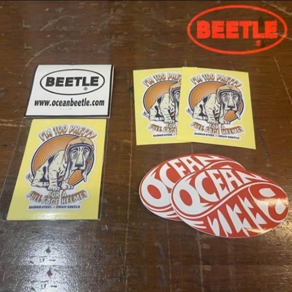 【OCEAN BEETLE】オーシャンビートル BEETLE ステッカー セット 4枚組 / バイカー Sticker Sacred Steel コラボ 犬 Pretty dog /ビッグロゴ_画像1