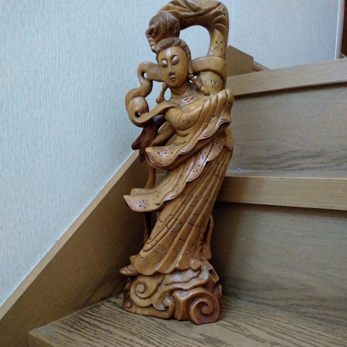 美しい天女　一本彫り　高さ40㎝ 彫刻木彫り仏教美術