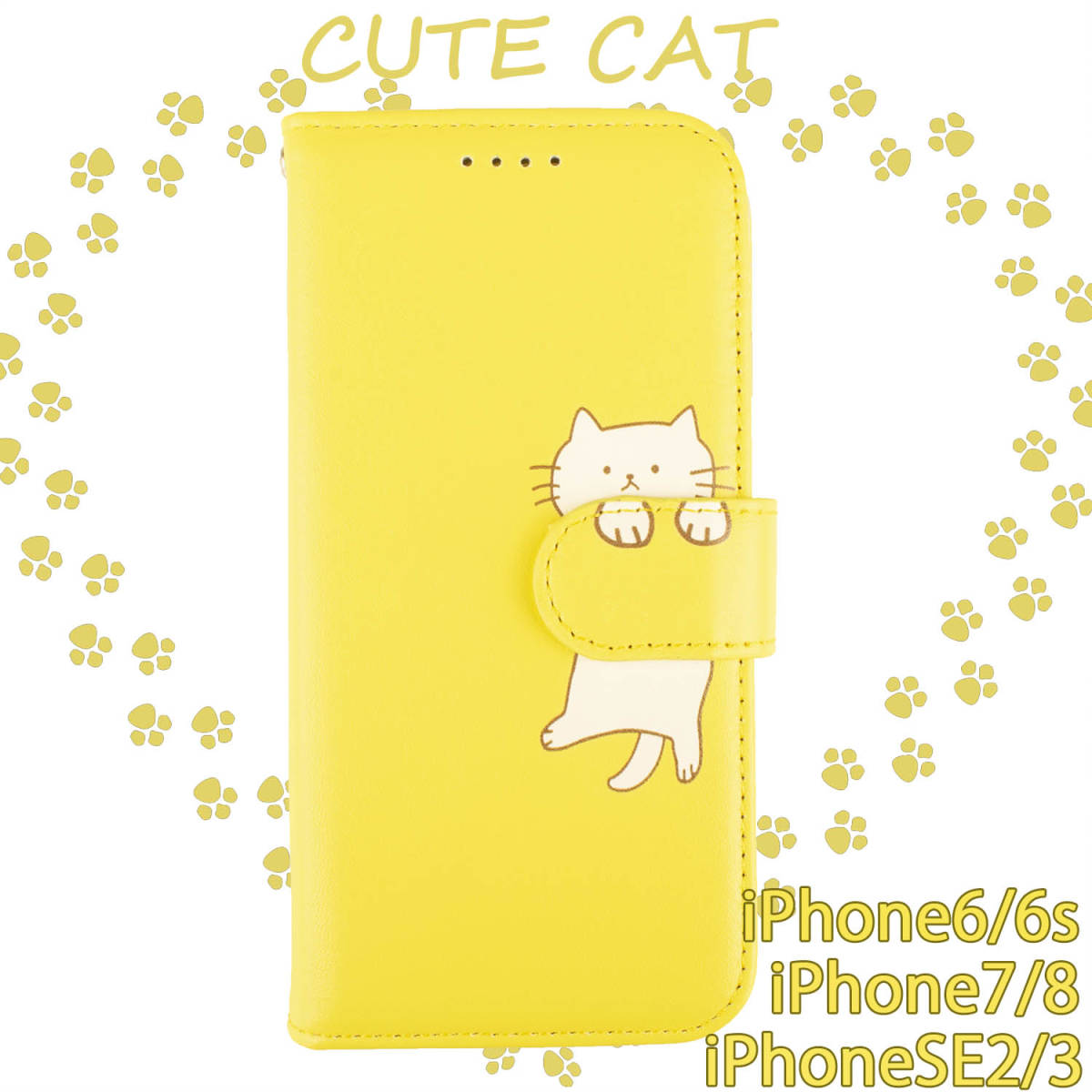 iPhoneSE case notebook type lovely SE iPhone8 case iPhone7 iPhone6s iPhone6 free shipping cover leather popular cat smartphone case yellow color cheap 