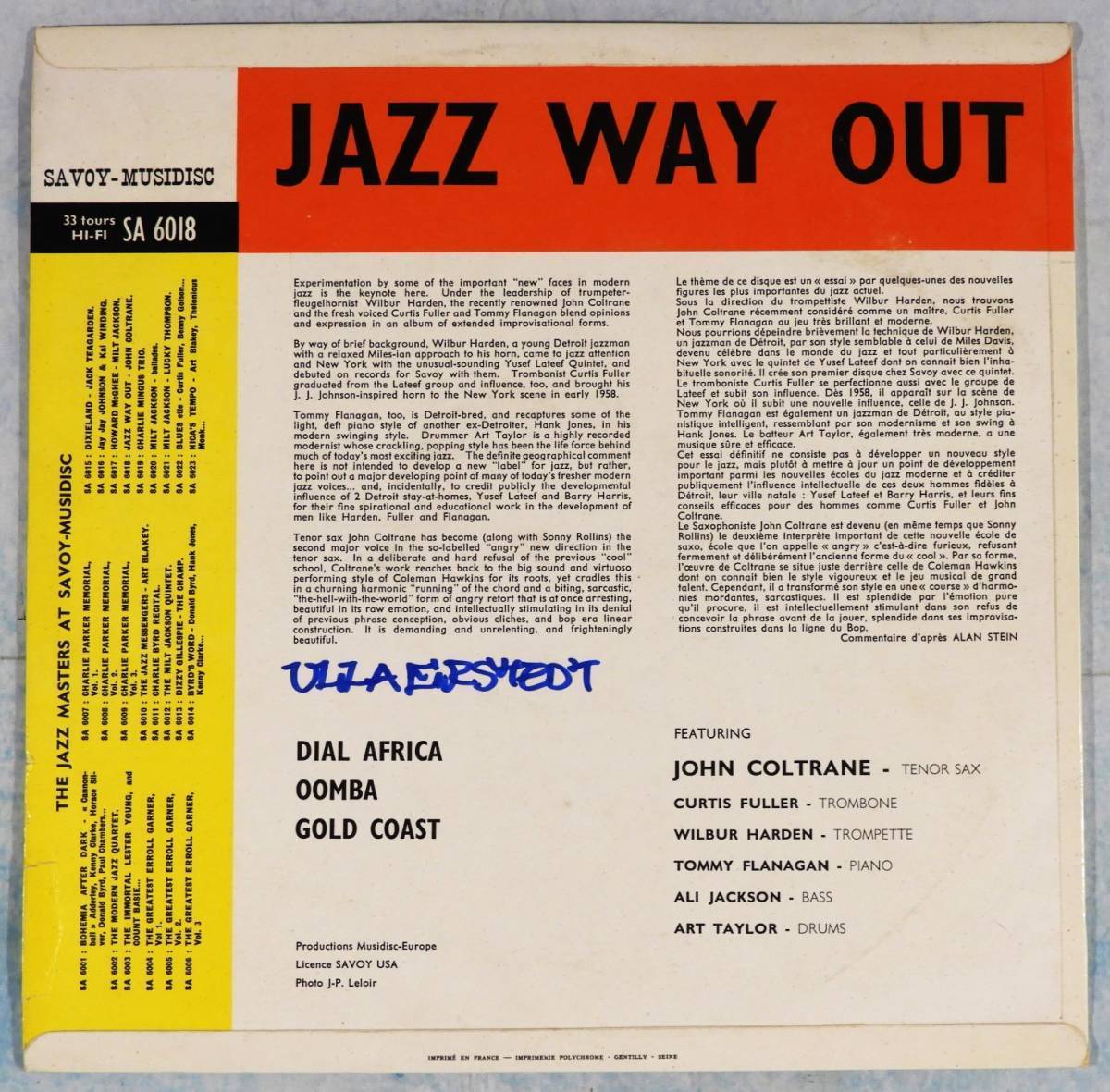 ☆美品！Fra Orig.【John Coltrane Jazz Way Out】1965 France SAVOY Records SA 6018★_画像2