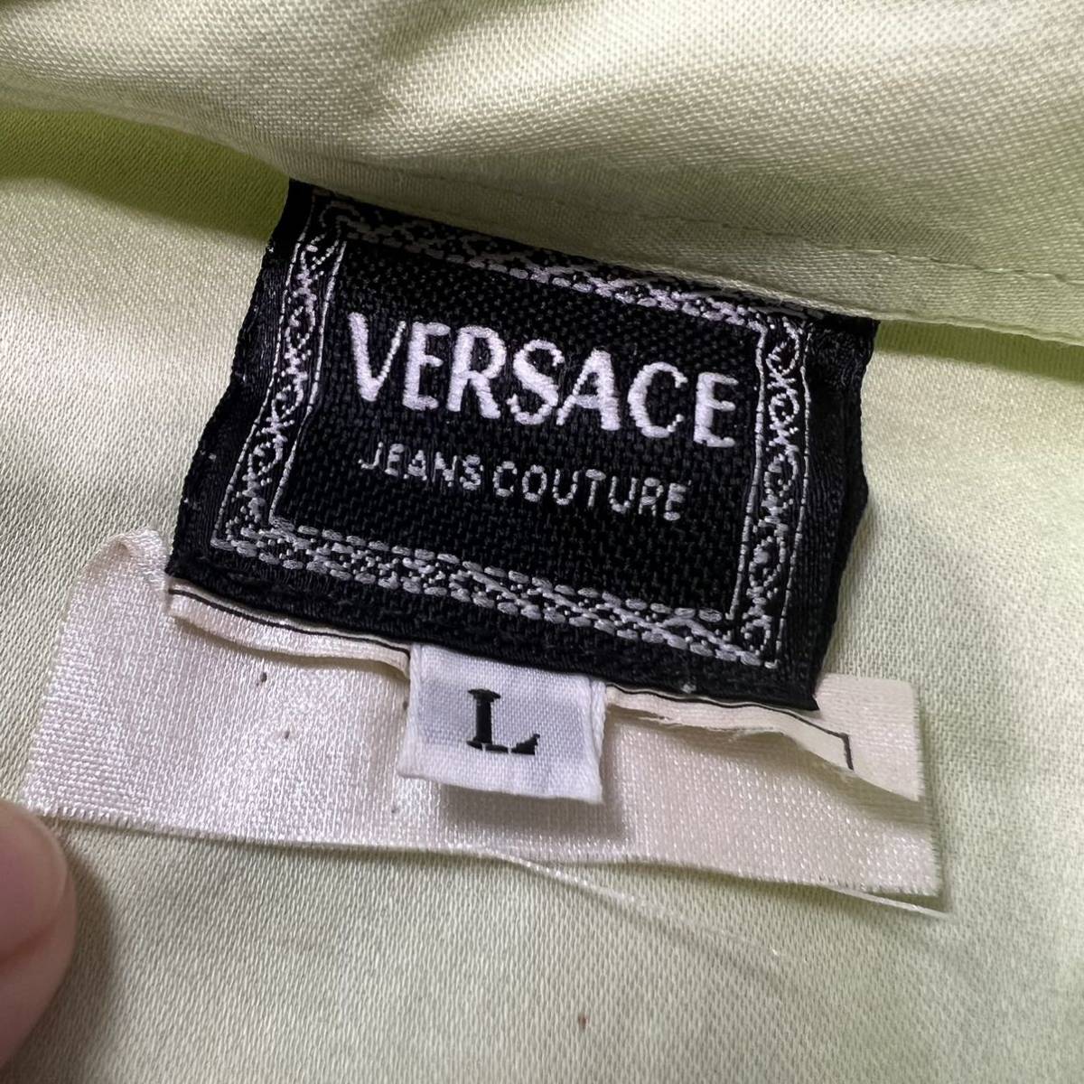 ★送料360円★レア 90s ビンテージ VERSACE ヴェルサーチ 長袖シャツ 黄緑 ライトグリーン メンズ サイズL ベルサーチ ヴィンテージ R-5584_画像4