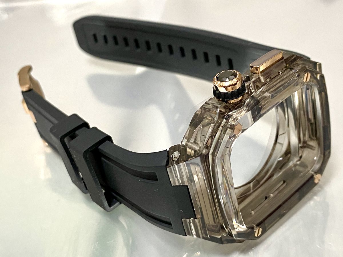 スモーク★ローズ★アップルウォッチバンド ラバーベルト カバー　Apple Watch クリア ケース 40 41 44 45mm 4ネジ