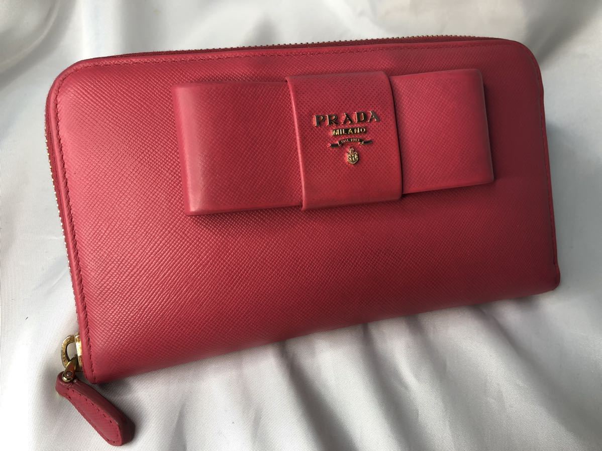 超美品PRADA プラダ 長財布 ラウンドファスナー リボン　PEONEA_画像1