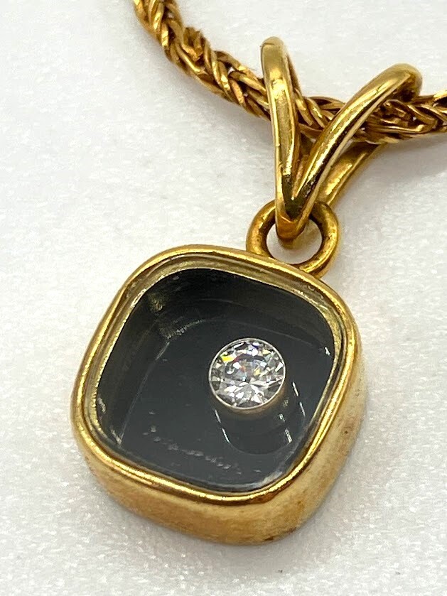 [ITG0U6XACV38]Chopard Chopard happy square 1PD diamond YG 750 necklace 6.5g