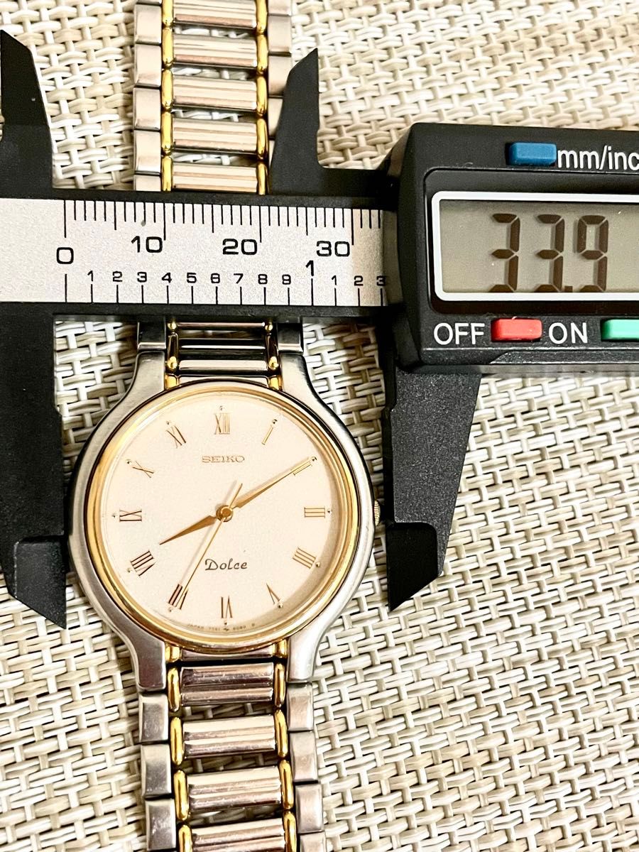 [ヴィンテージ:美品/稼働]SEIKO セイコー Dolce ドルチェ 1990年製/7741/コンビ/ラウンド/3針/腕時計