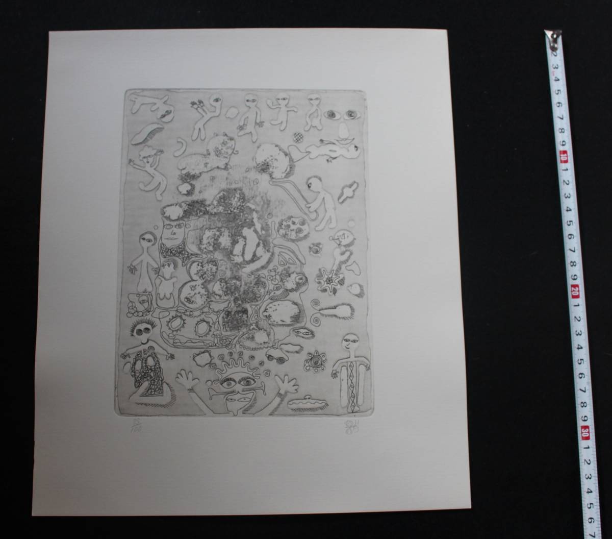【真作】木村昭平銅版画額 1981年制作『銅版画集　四人の風景』に収められた作品、限100、サイン_画像2