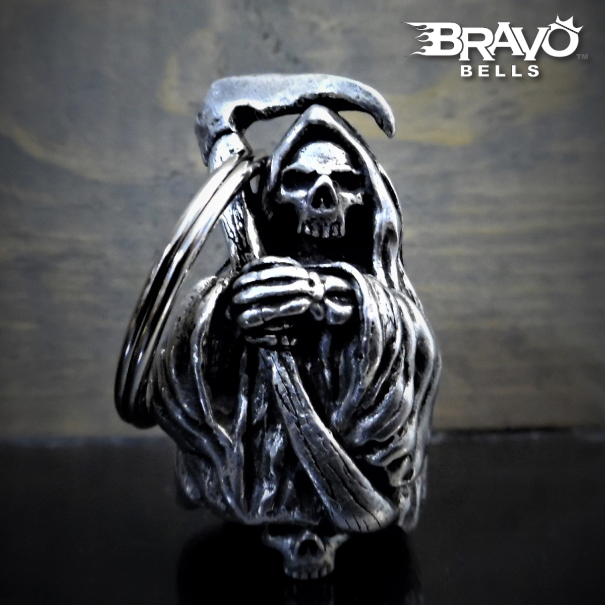 米国製 Bravo Bells 死神 3D ベル [Grim Reaper] Made in USA 魔除け お守り バイク オートバイ 鈴 アクセサリー ガーディアンベル_画像1