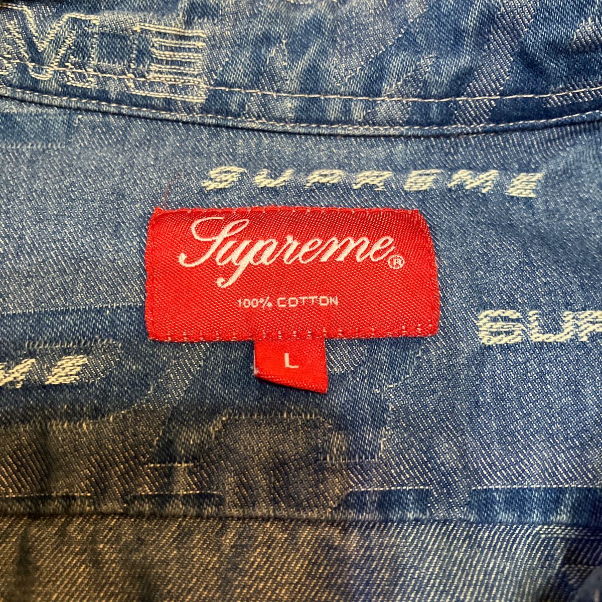 SUPREME Dimentions Logo Denim Shirt シュプリーム ディメンション ロゴ デニムシャツ サイズL ブルー 正規品 超美品 _サイズL