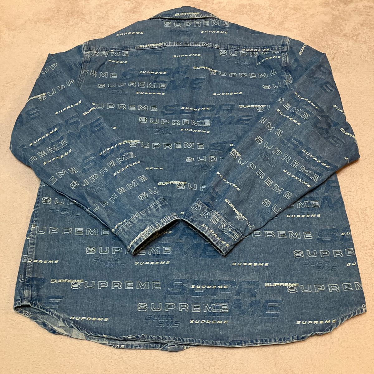 SUPREME Dimentions Logo Denim Shirt シュプリーム ディメンション ロゴ デニムシャツ サイズL ブルー 正規品 超美品 _画像7