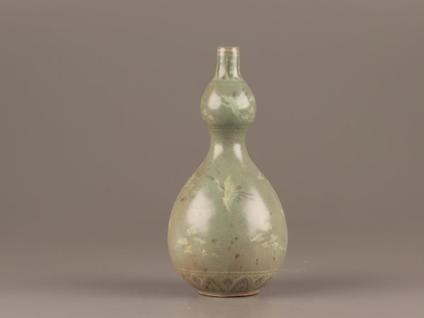 古美術 朝鮮古陶磁器 高麗青磁 白黒象嵌 瓢箪形 花瓶 時代物 極上品 初だし品 C4223_画像3