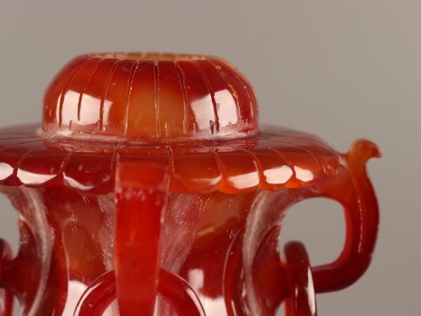 中国古玩 唐物 赤瑪瑙 遊環 香炉 細密細工 時代物 極上品 初だし品 C4205_画像4