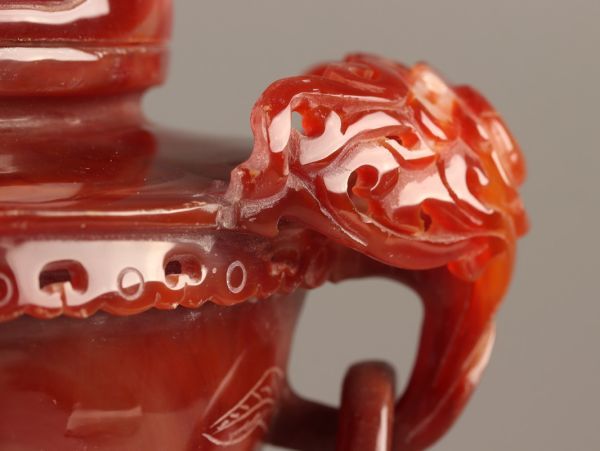 中国古玩 唐物 赤瑪瑙 遊環 香炉 細密細工 時代物 極上品 初だし品 C4205_画像6