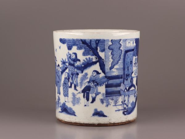 中国古玩 唐物 染付 青華 文房具 筆筒 時代物 極上品 初だし品 C4575_画像3