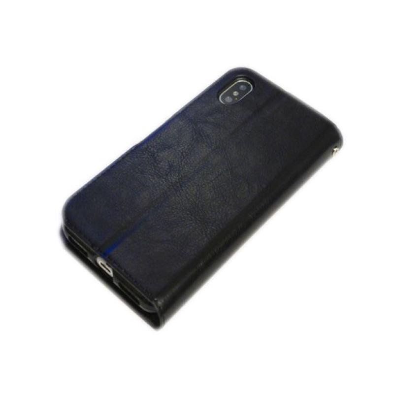 iPhone XS/X アイフォン X アイホン XS 手帳型 スタンド カード入れ シンプル 無地 フェイクレザー 合成皮革 ケース カバー ブラック 黒色_画像2