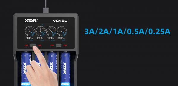 #XTAR high speed USB charger VC4SL [VC4S grade up VERSION ]4 slot battery charger QC3.0 maximum 3Ax1 / 2Ax2 USB Type-C input #