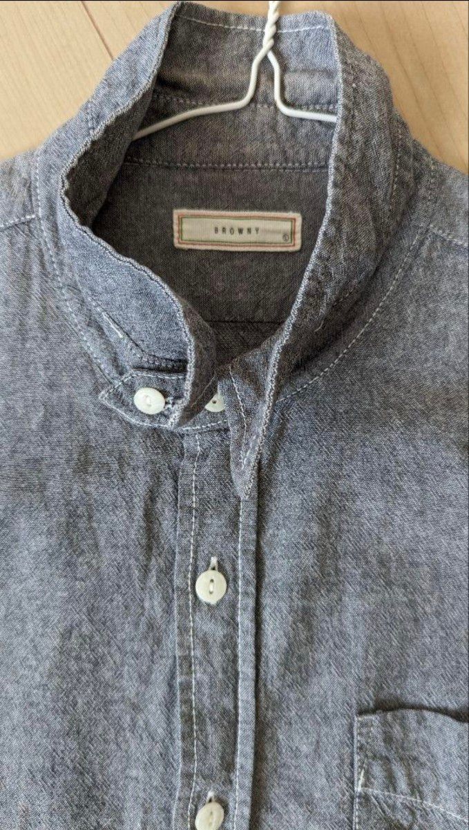 BROWNY　線100%半袖シャツ　グレー　Lサイズ
