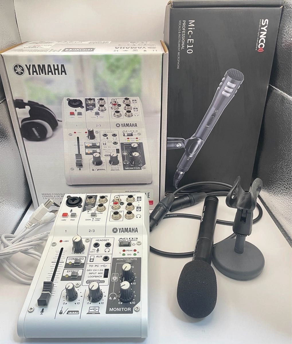 YAMAHA AG03と説明書 Synco-E10(マイク)とマイクケーブル K&M YAMAHA AG03と説明書 Synco-E10(マイク)とマイクケーブル K&M