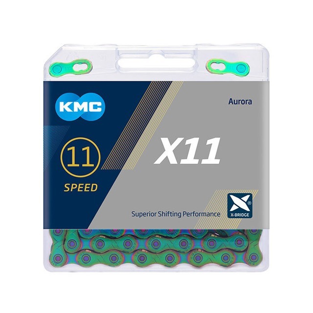 KMC ケーエムシー X11 オーロラグリーン 118リンク 11S用チェーン ミッシングリンク付属 限定モデル クリックポスト送料無料_画像2