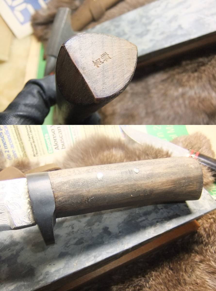 深冷処理「サブゼロ処理」V金10號鍛造ダマスカス渓流刀120ｍｍ+90ｍｍ。本刃付済　新品未使用