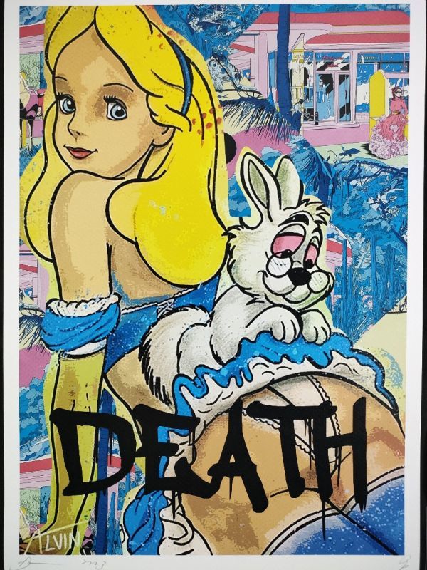世界限定100枚 DEATH NYC アートポスター 18 不思議の国のアリス Disney ディズニー 白うさぎ Banksy バンクシー ポップアート_画像1