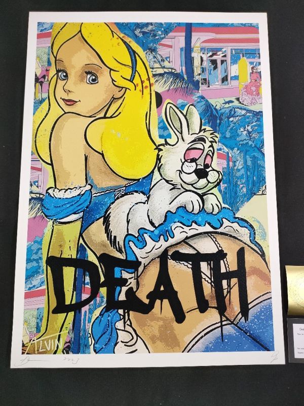 世界限定100枚 DEATH NYC アートポスター 18 不思議の国のアリス Disney ディズニー 白うさぎ Banksy バンクシー ポップアート_画像4