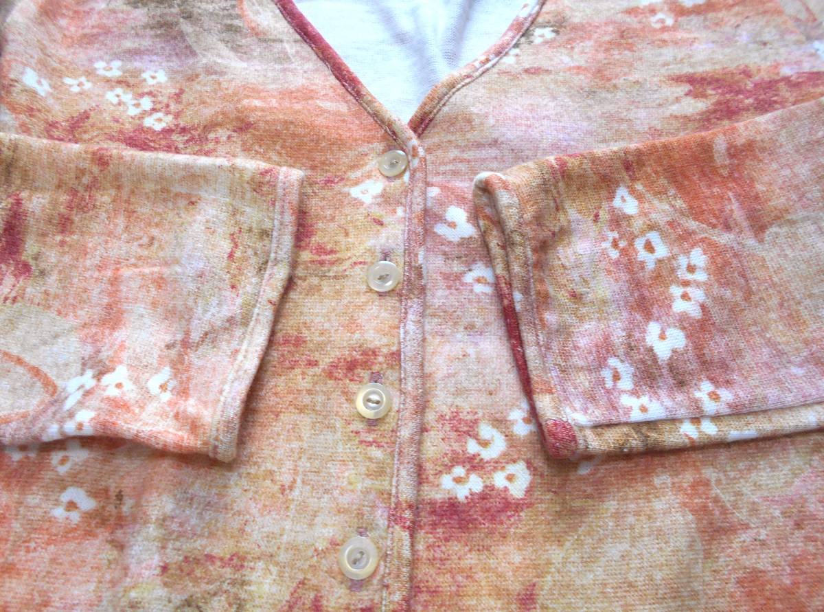 ( beautiful goods free shipping!) OTTOoto- orange flower print cardigan ( illusion .. picture floral print feather woven thing V neck easy ...! )