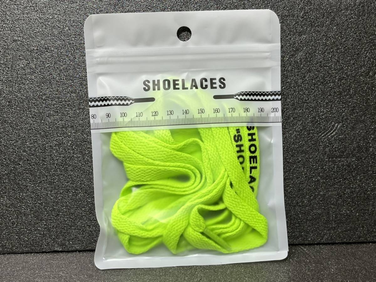 送料無料 新品 SHOELACES ロゴ有 シューレース 120cm 横幅0.8cm 靴紐 平紐 くつひも ネオングリーン NEONGREEN１ 1足分 2本セット_画像5