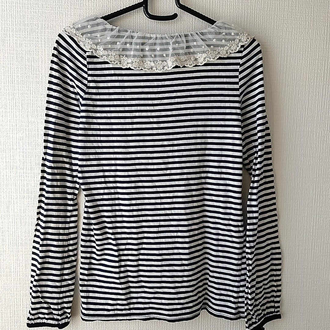 w closet トップス カットソー ボーダー レース 長袖 M