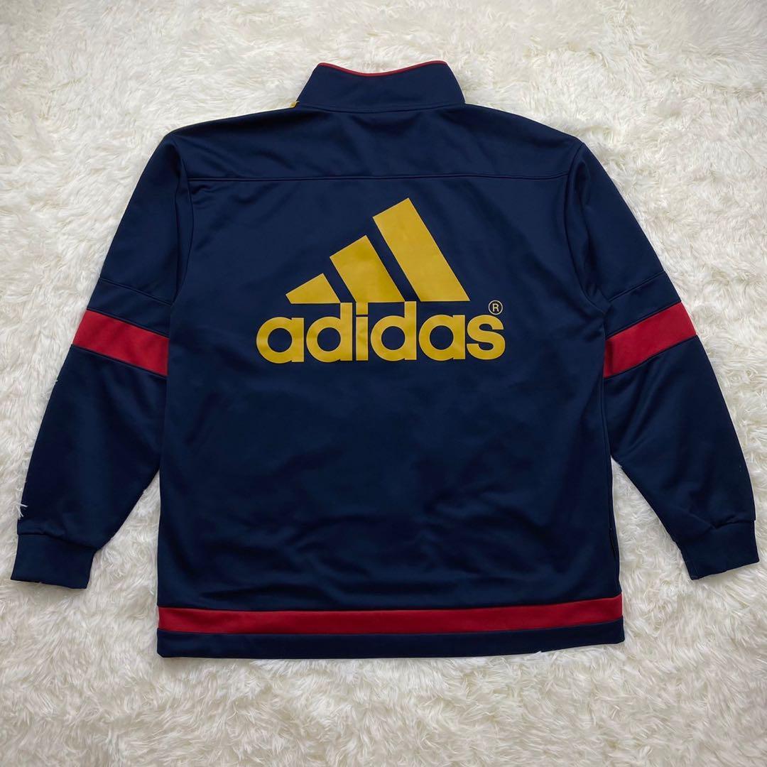 1円〜アディダス adidas ジャージーセットアップ XL トラックジャケット トリコロールカラー 背面ロゴ ネイビー×レッド 大きいサイズ_画像5