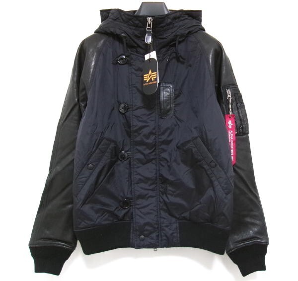 新品★ALPHA INDUSTRIES★アルファインダストリーズ★TYPE N-2B ゴートスキン 袖革フライトジャケット★Mサイズ★ブラック