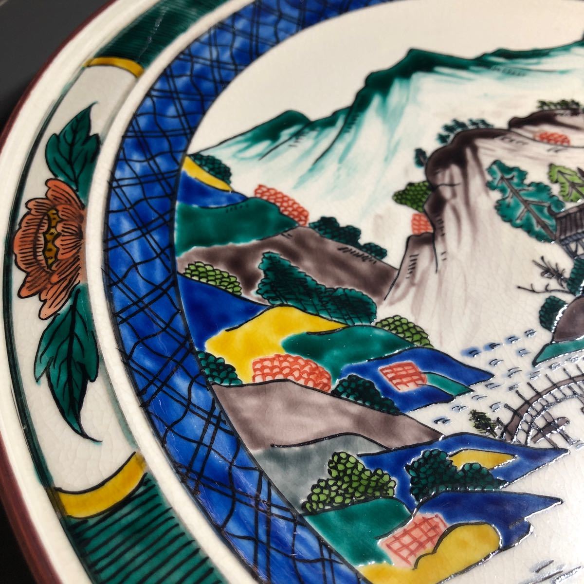 九谷焼 山水図 大皿 飾り皿 角福の画像5