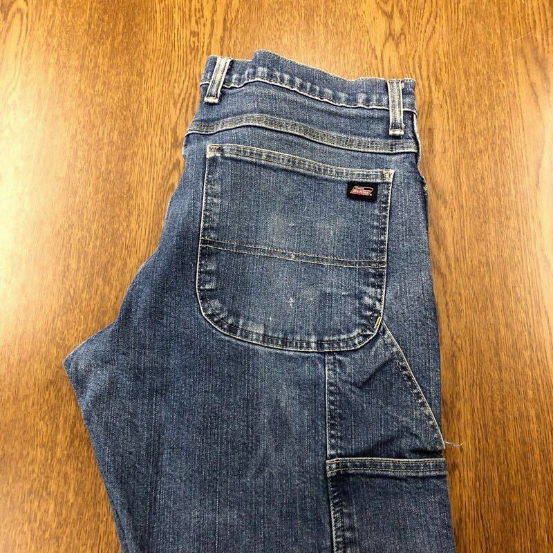 【FB021】Dickies W34 L30 デニムペインターパンツ ワークパンツ ストレッチ生地 メンズブランド古着 ディッキーズ 送料無料_画像1