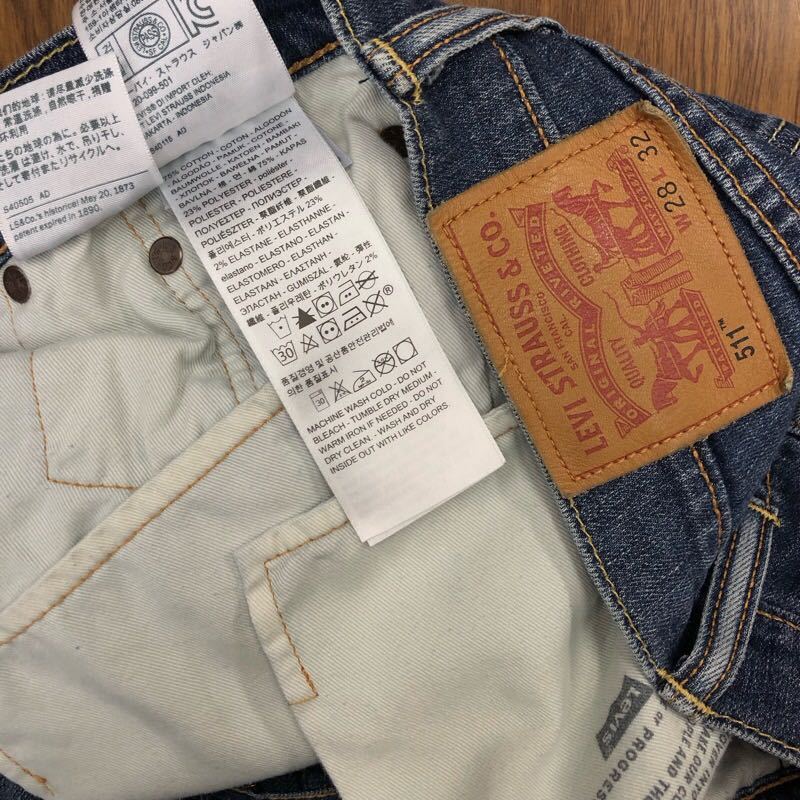 【FB172】Levi's 511 W28 L32 色落ち加工 ジーンズ ジーパン デニムパンツ ストレッチ生地 メンズブランド古着 リーバイス511 送料無料