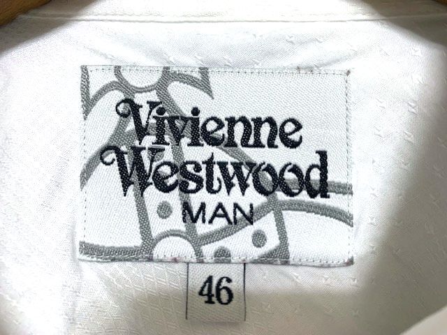 ★美品　Vivienne Westwood MAN ヴィヴィアンウエストウッド マン　オーブ刺繍 単色織柄 総柄 コットンシャツ 日本製 ホワイト 46_画像6