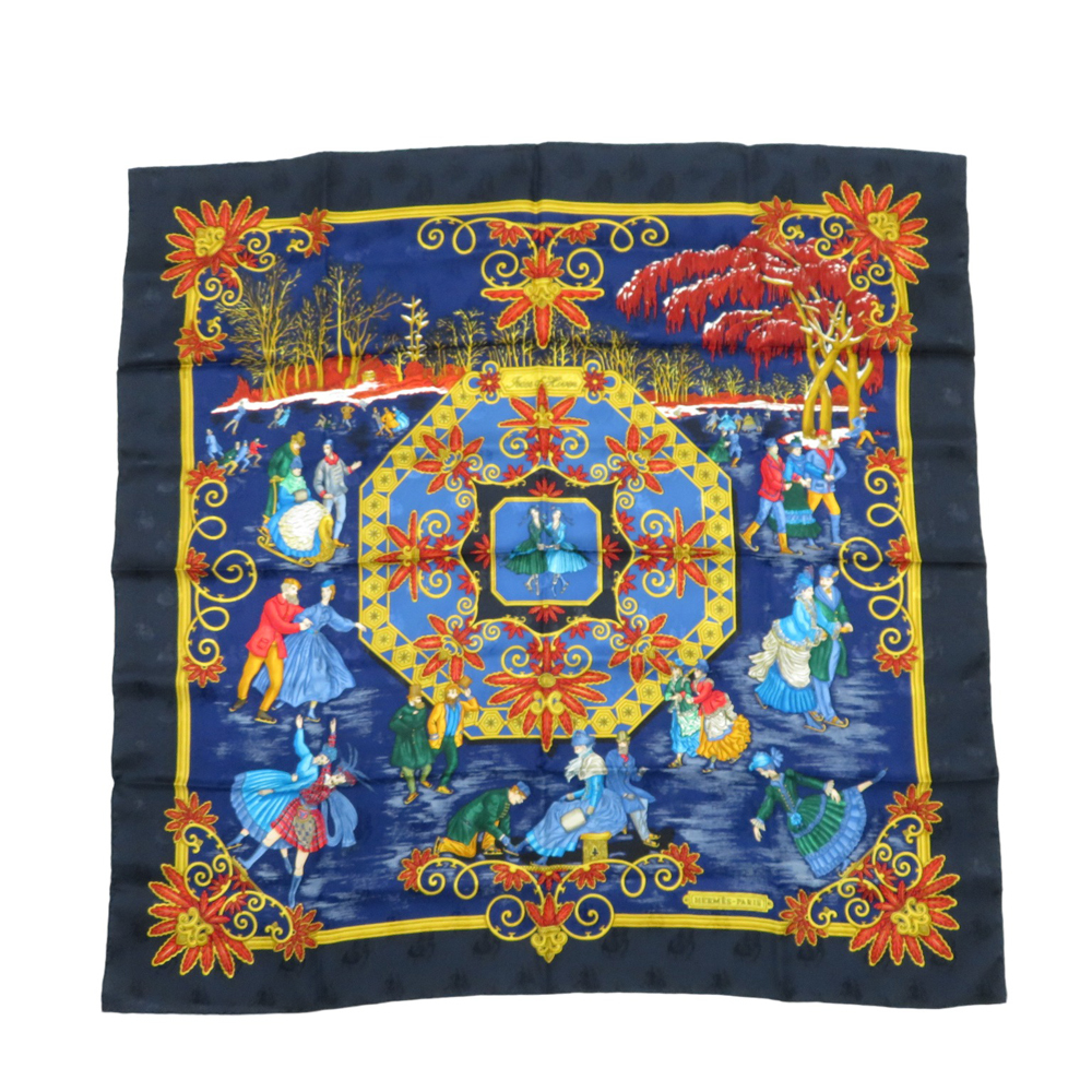 HERMES カレ90 スカーフ ネイビー スカーフ 時計 花 エルメス