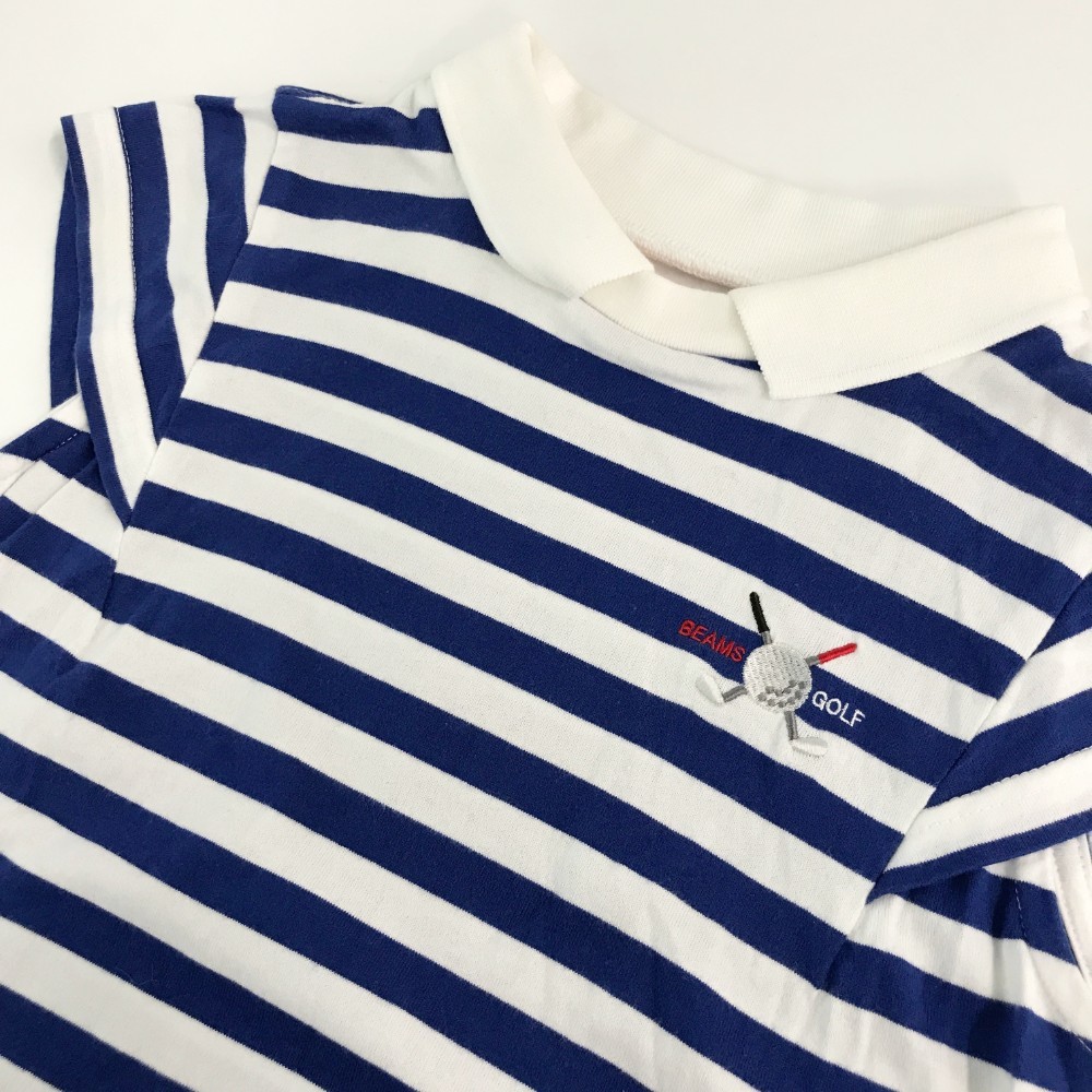 BEAMS GOLF ビームスゴルフ 襟付 半袖Tシャツ 刺繍 ボーダー柄 ホワイト系 S [240001950885] ゴルフウェア レディース_画像3