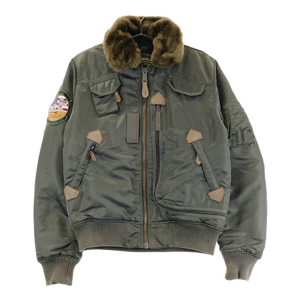 ALPHA INDUSTRIES アルファ インダストリーズ TA0611-076 2WAY ファー付 フライト ジャケット カーキ系 M [240101135784] メンズ_画像1