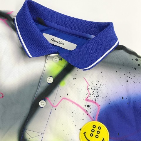 RUSSELUNO ラッセルノ 2021年モデル 半袖ポロシャツ ペイント総柄 ブルー系 5 [240101052726] ゴルフウェア メンズ_画像3