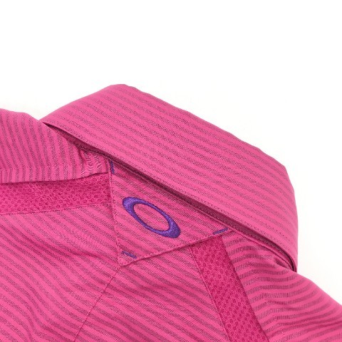 OAKLEY オークリー 半袖シャツ ボタンダウン スカル刺繍 ボーダー柄 ピンク系 M [240001987048] ゴルフウェア メンズ_画像4