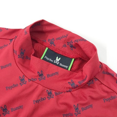 【新品】PSYCHO BUNNY サイコバニー ハイネック半袖Tシャツ 総柄 レッド系 L [240001981332] ゴルフウェア メンズ_画像3
