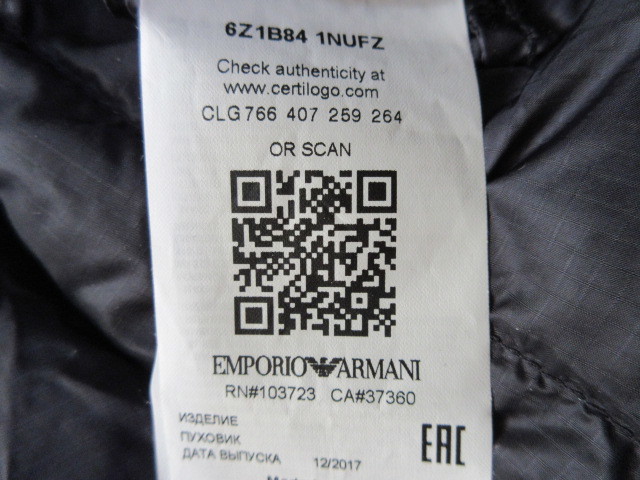  Emporio Armani EMPORIO ARMANI sleeve Logo badge hood light weight down jacket navy 46 domestic regular goods 