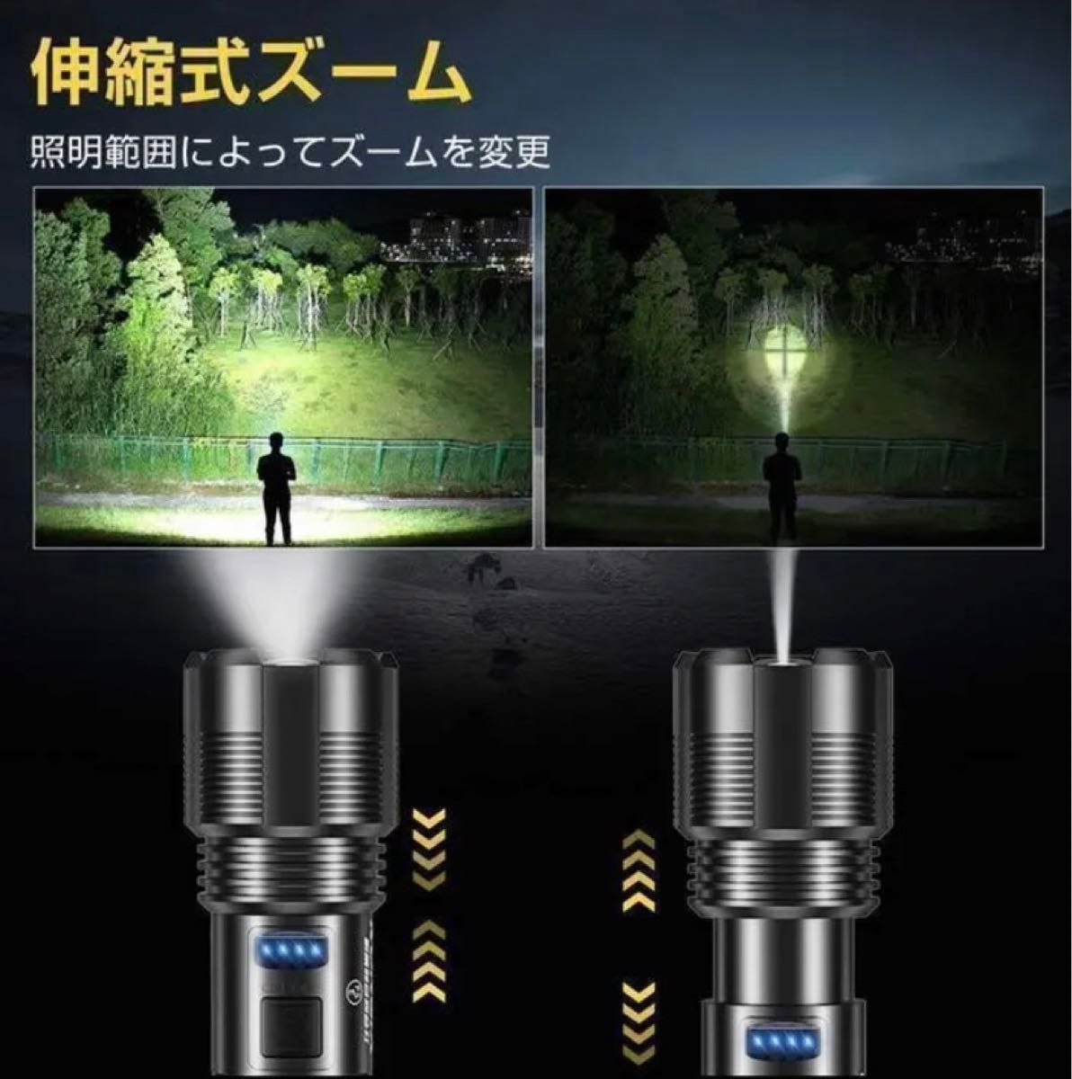 最新版 高輝度 懐中電灯 LED ズーム ライト 調光 防災 防水 停電