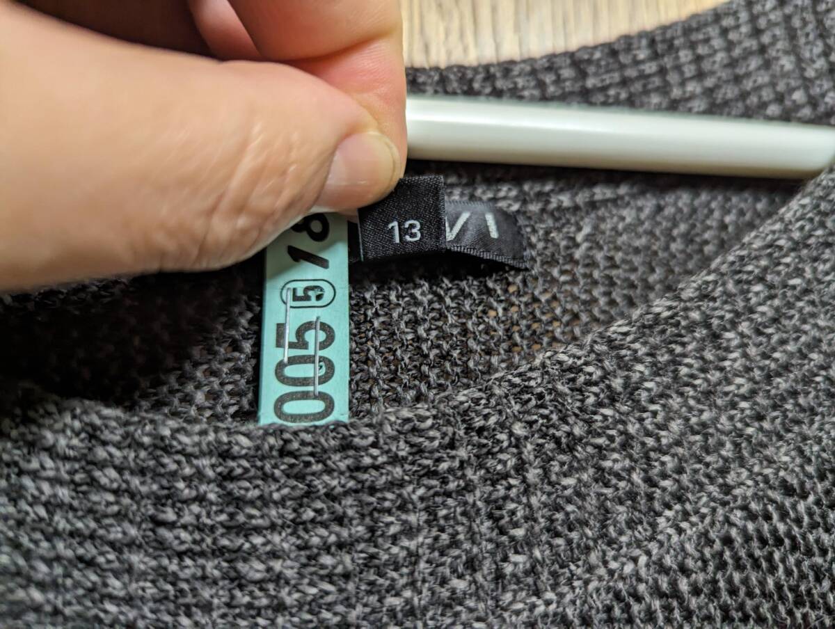 INDIVI 昨季美品 杢グレー コットン混 七分袖チュニックカットソー 大きいサイズ 42 13号 12号 LL XL 春素材ニット インディヴィの画像4