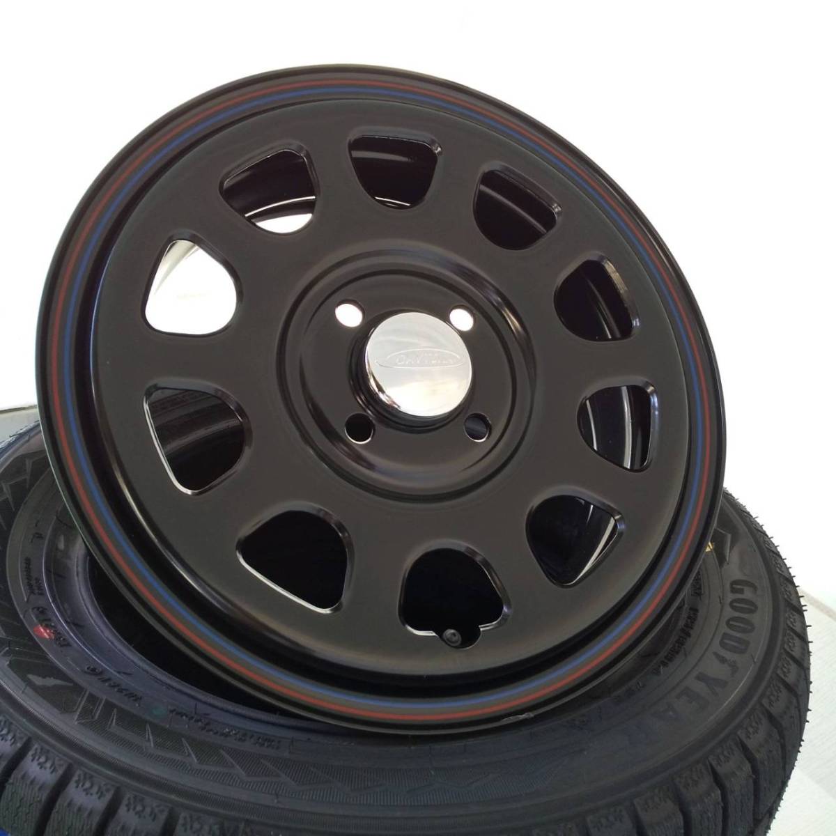 新品 デイトナ 14-5.0J＋42 4-100 ブラック スタッドレス付4本SET 155/65R14 2023年製 グッドイヤー ICENAVI8 軽自動車用(W2119)_画像3