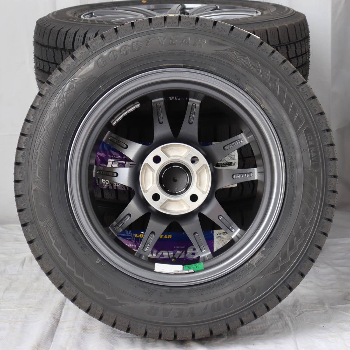 新品 14インチ Z05-DG 4穴100 スタッドレス付4本SET 175/65R14 グッドイヤー ICENAVI8 パッソ ヴィッツ キューブ デミオ(W2189-3)