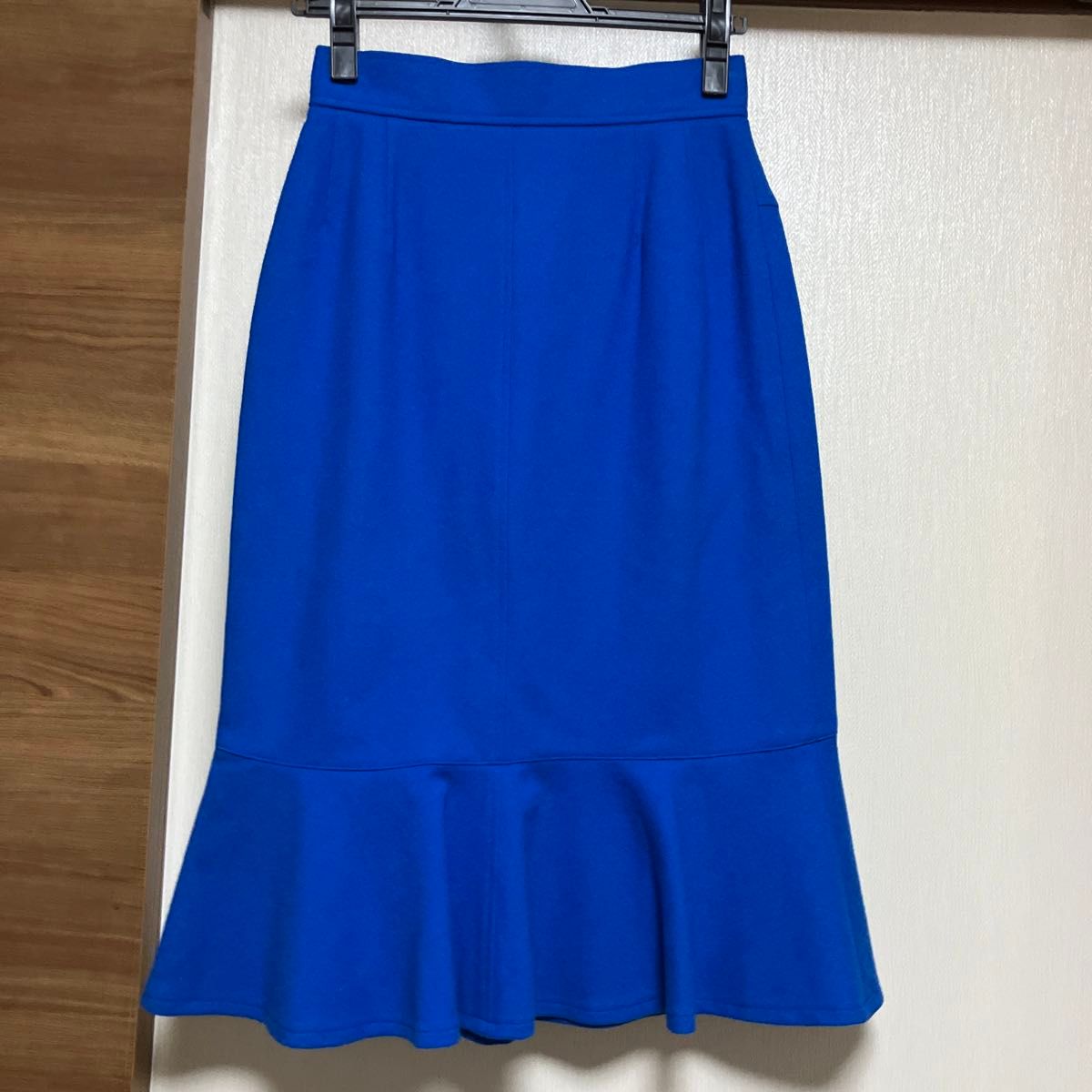 ロングマーメイドスカート丈71ウール青ロイヤルブルー美品日本製レナウン裏地付き