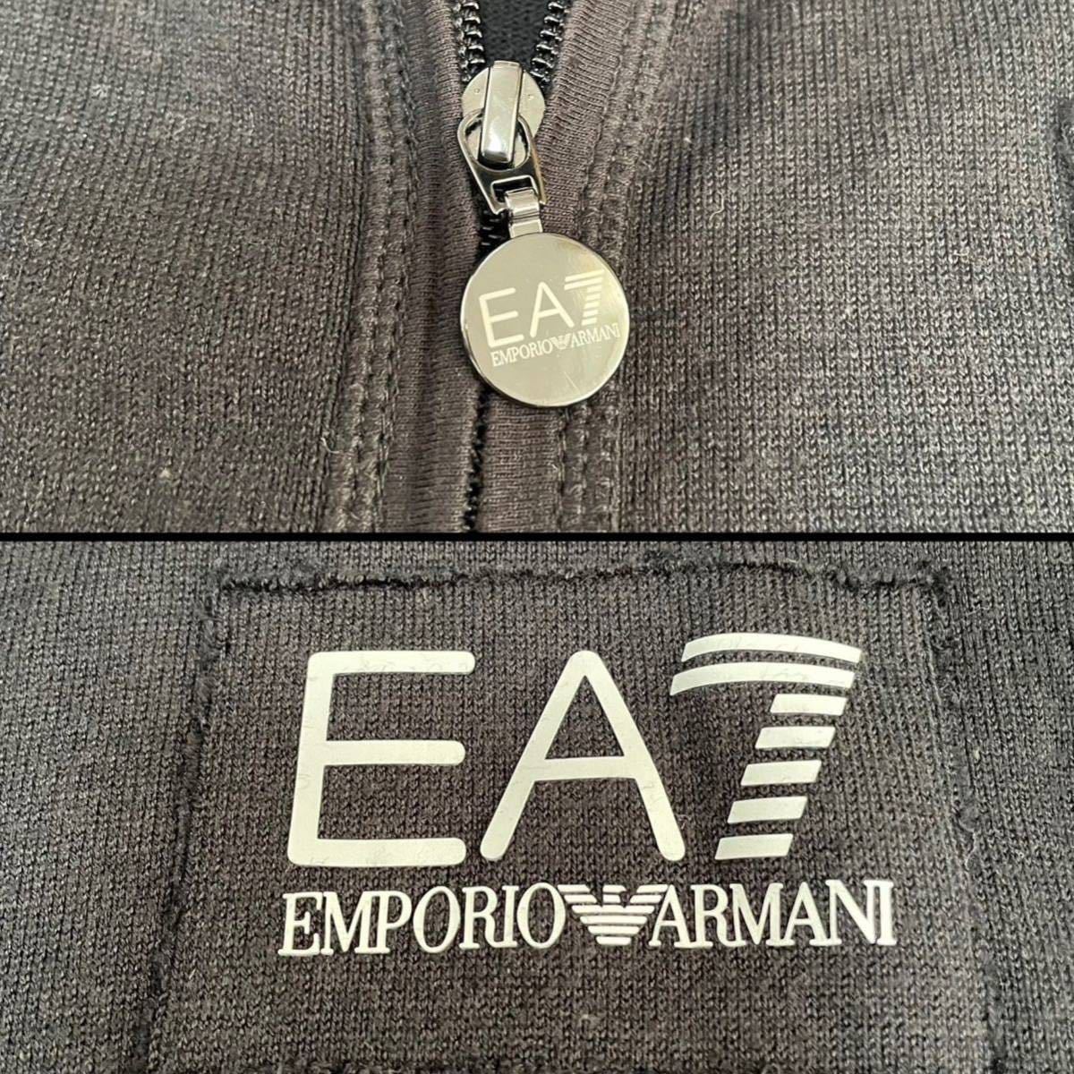 美品 人気Lサイズ エンポリオ アルマーニ ニット セーター フルジップ EMPORIO ARMANI EA7 ファスナー ストレッチ ブラック ロゴプレート_画像10