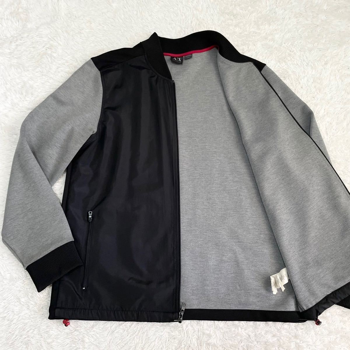 美品/XLサイズ●アルマーニ エクスチェンジ ミリタリー ジャケット ARMANI EXCHANGE ストレッチ ブルゾン バイカラー ブラック ×グレー_画像1